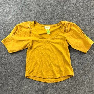 Maeve Anthropologie Shirt Womens Small Yellow Puff Sleeve Scoop Neck Top Ladies